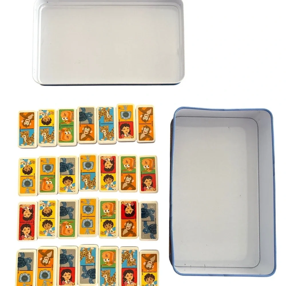 Nick Jr Go Diego Go Dominoes 28 Plastic Pieces in Collector Storage‎ Tin 9003